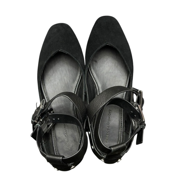 Rebecca Minkoff Vivica Harness Buckle Ballet Flats Black Suede 7.5 - Picture 5 of 10